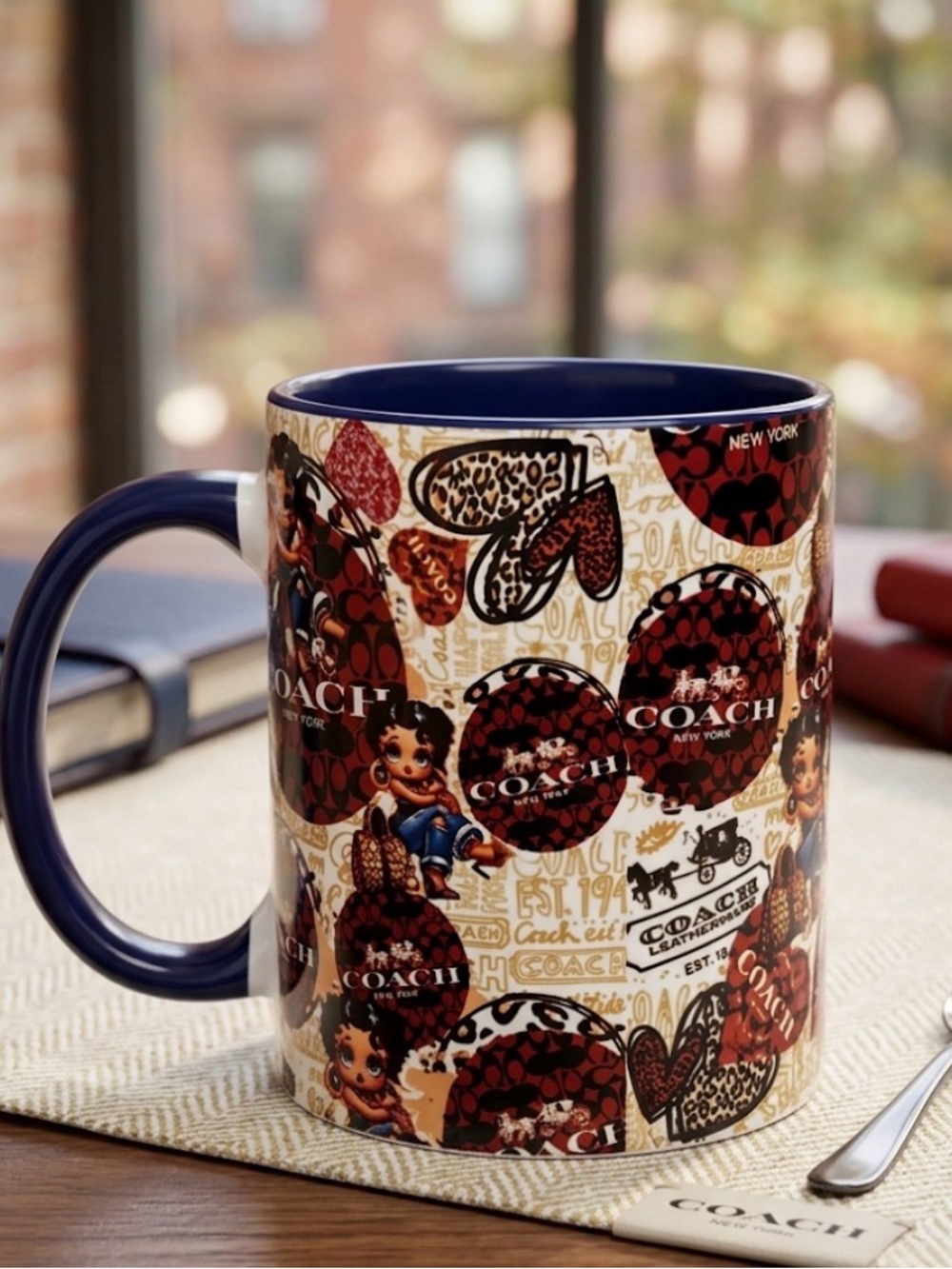 Coach Blue and Multicolor Patterned Mug